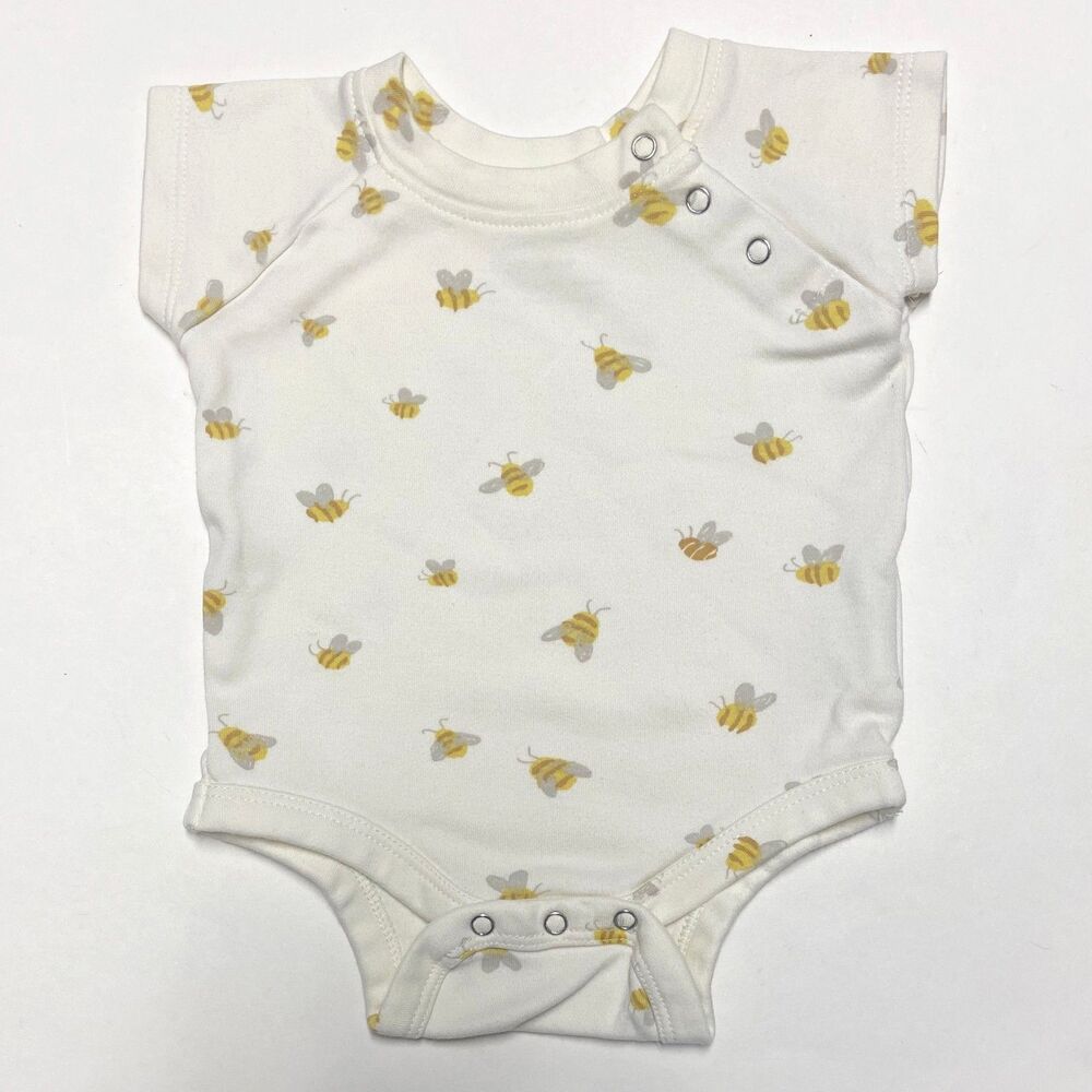 Pehr Short Sleeve Bodysuit 0-3 Months Busy Bee Organic Cotton Shoulder Snap